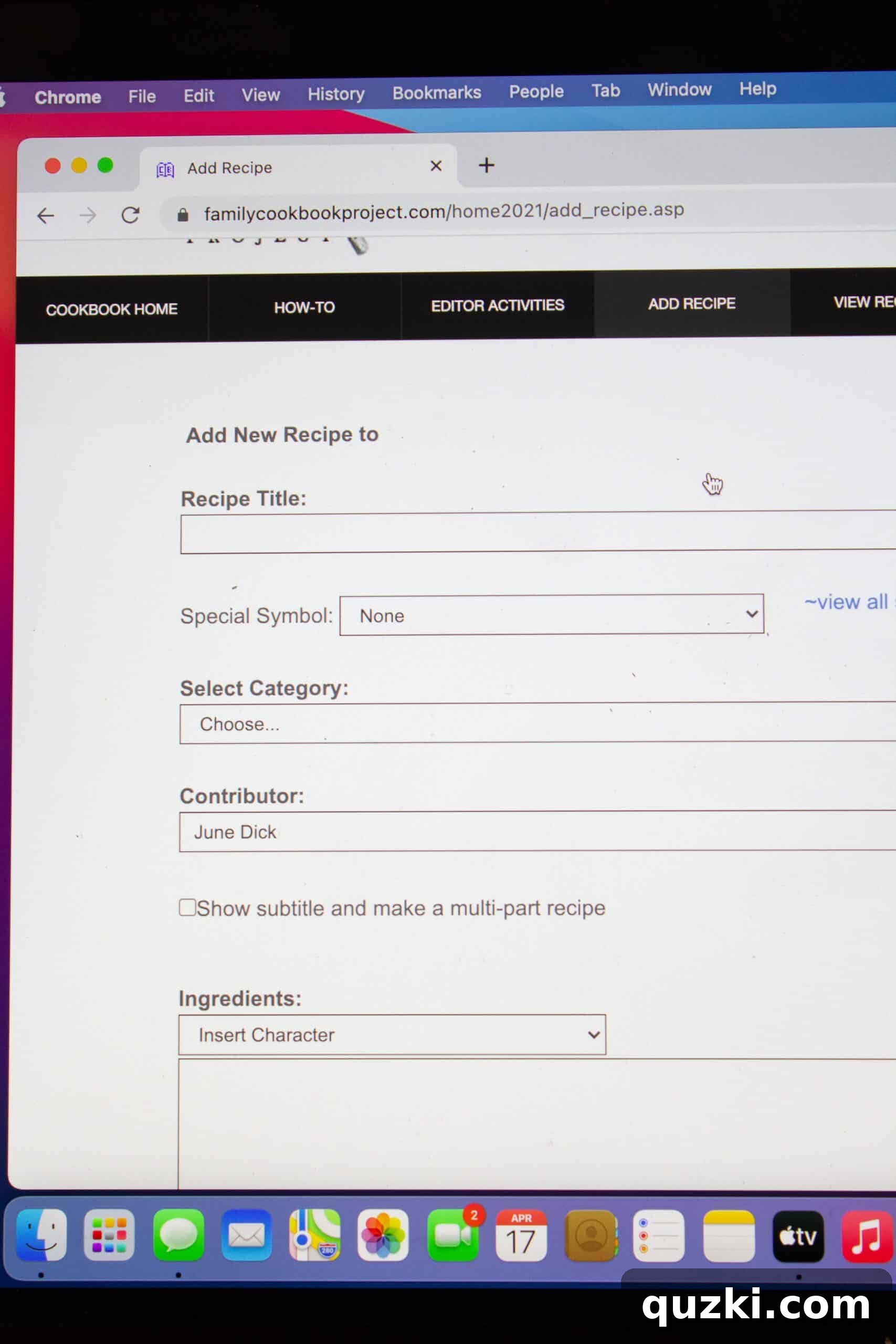 Family Cookbook Project review featured by top US recipe blogger, Practically Homemade - Screenshot of recipe input interface