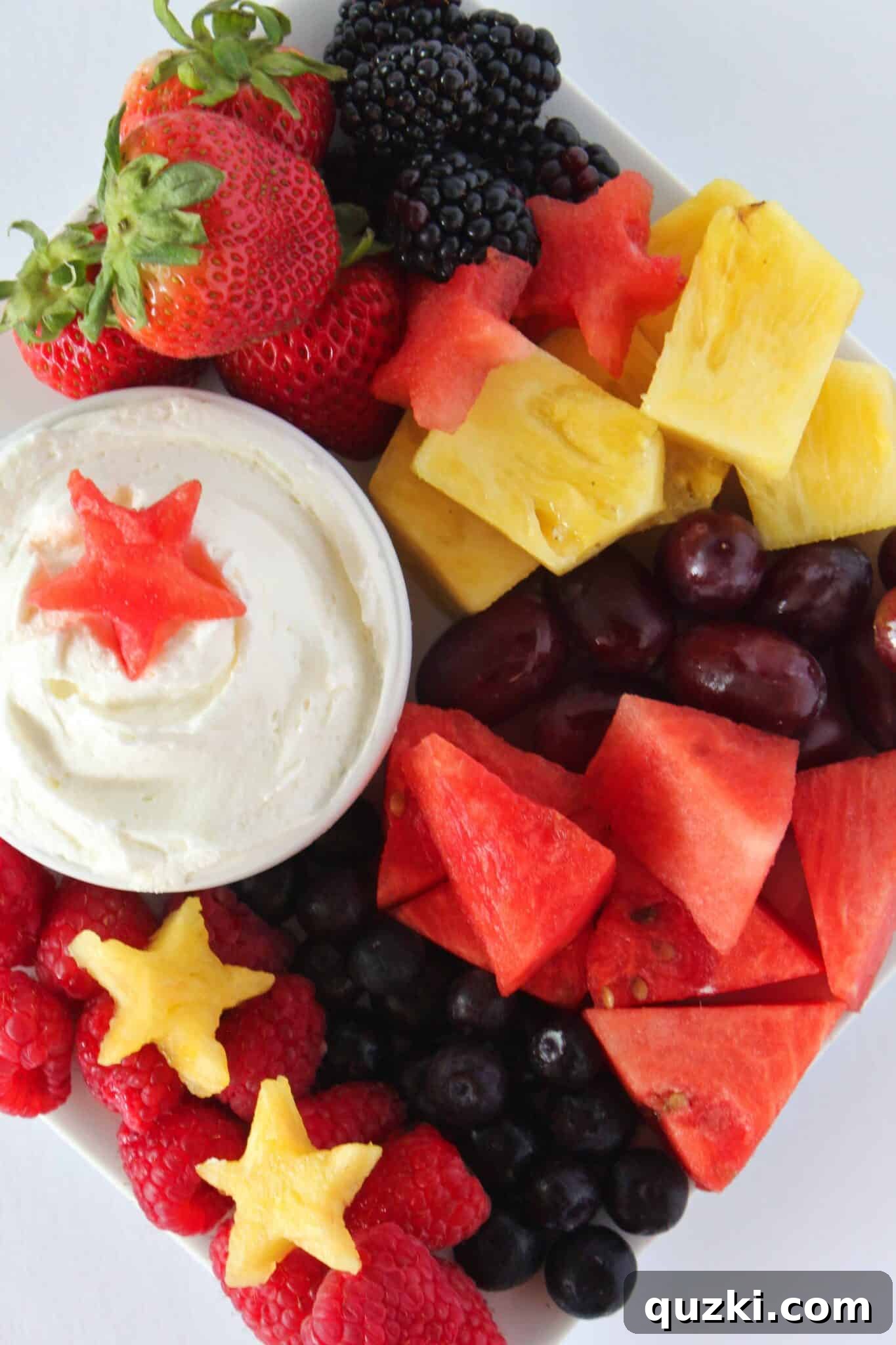 5 Effortless Fruity Treats for Memorial Day 4 Colorful Festive Fruit Tray with Cheesecake Dip