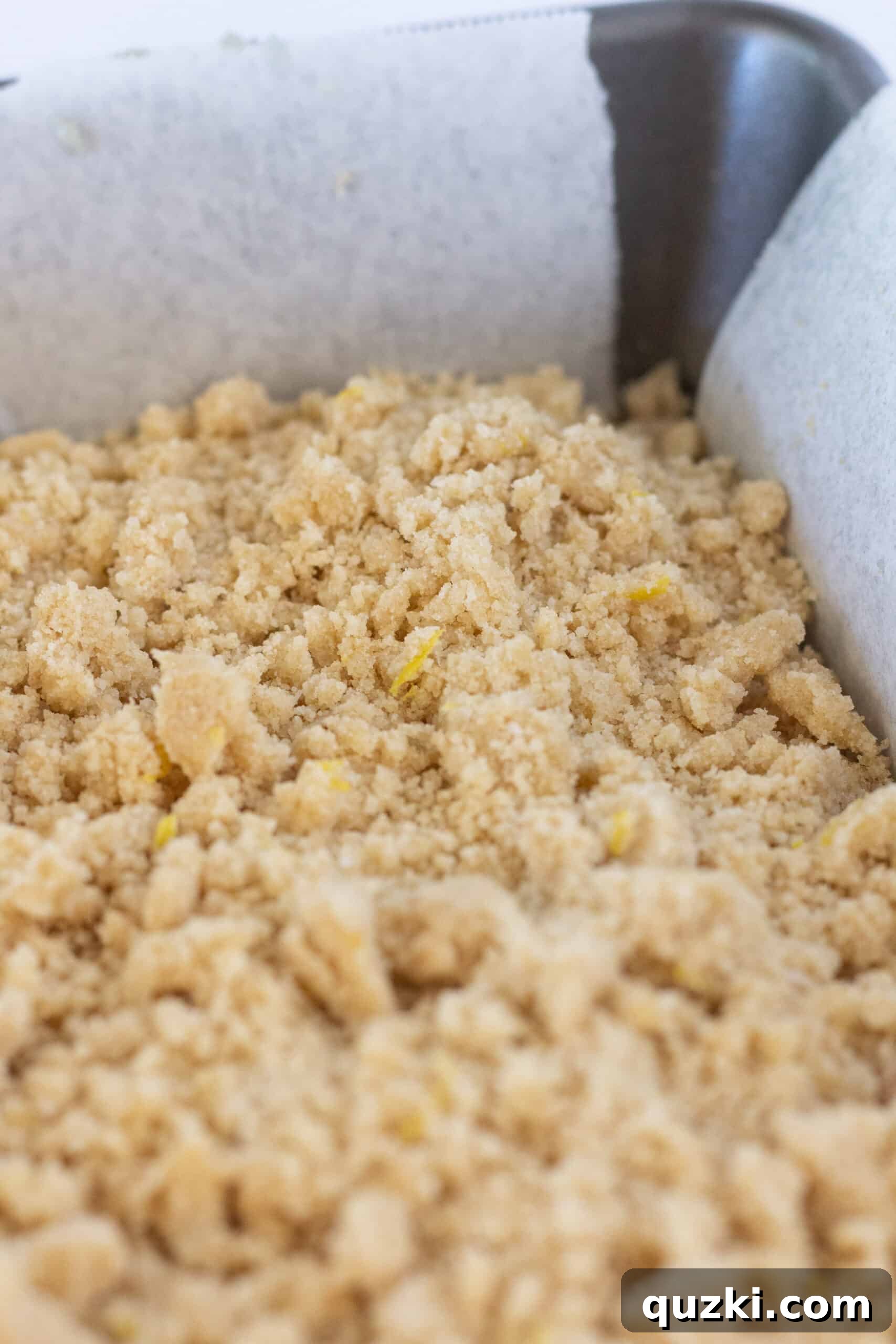 Effortless Lemon Blueberry Sour Cream Crumb Cake 12 The fully assembled Easy Lemon Blueberry Crumb Cake with Sour Cream, ready for baking.