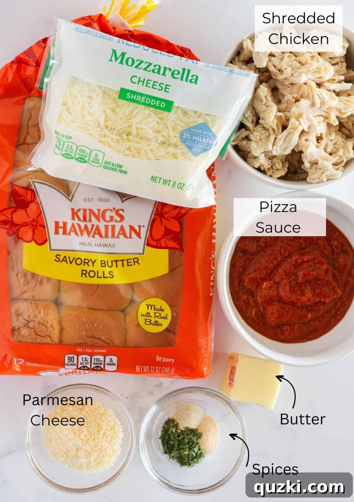 Quick Chicken Sliders 3 All the essential ingredients neatly arranged for making Chicken Parmesan Sliders.