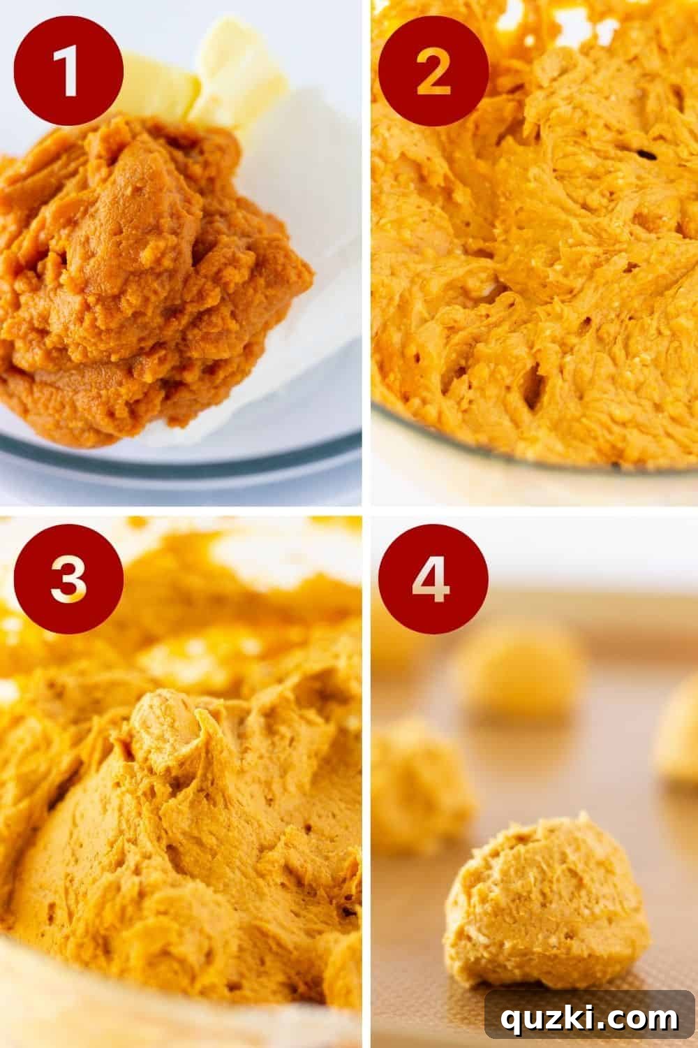 Freshly scooped Pumpkin Cream Cheese Cookie dough on a baking sheet lined with parchment paper.