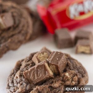 Kit Kat Brownie Cookies on a white tray.