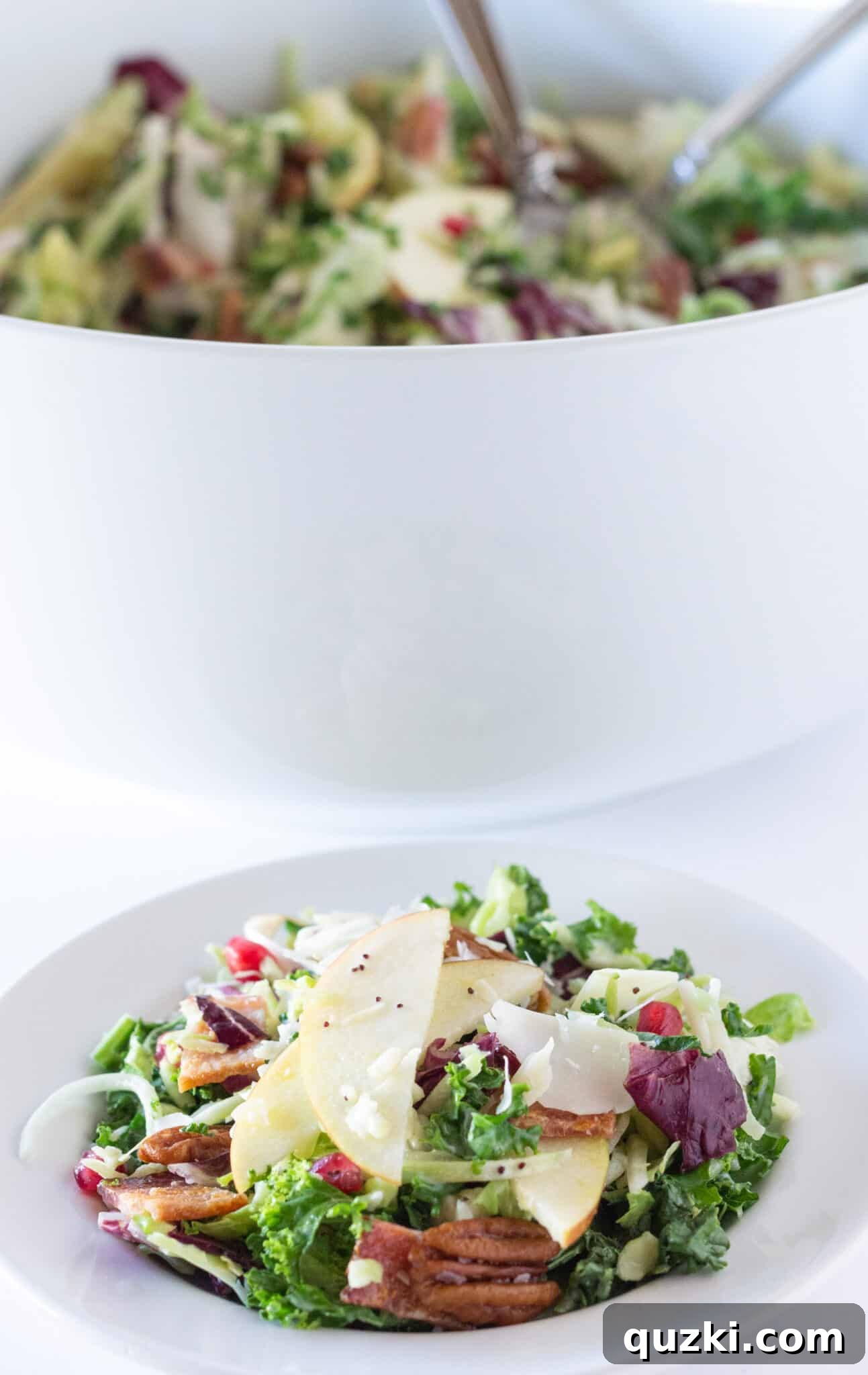 Crisp Autumn Apple Salad 6 Easy Thanksgiving Harvest Salad Recipe with Apples being served on a white plate, showcasing a perfect portion.