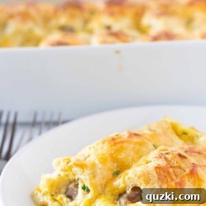 A serving of Pigs in a Blanket Breakfast Casserole Recipe.