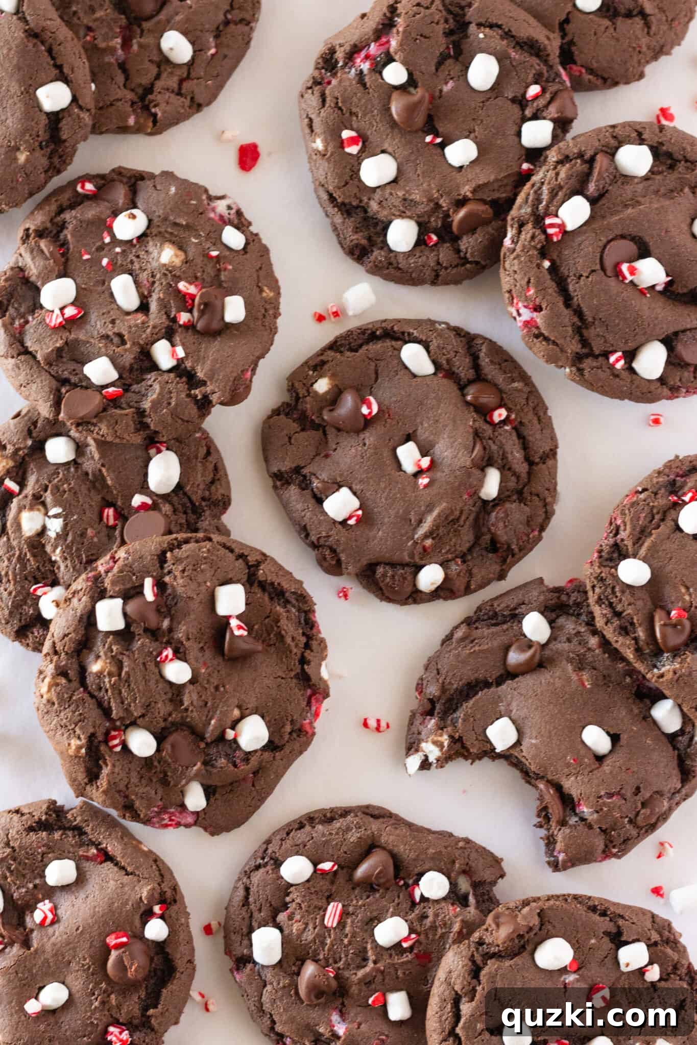 Cake Mix Peppermint Hot Cocoa Cookies 5 Easy Hot Cocoa Peppermint Cookies beautifully arranged on a tray, ready to be served.