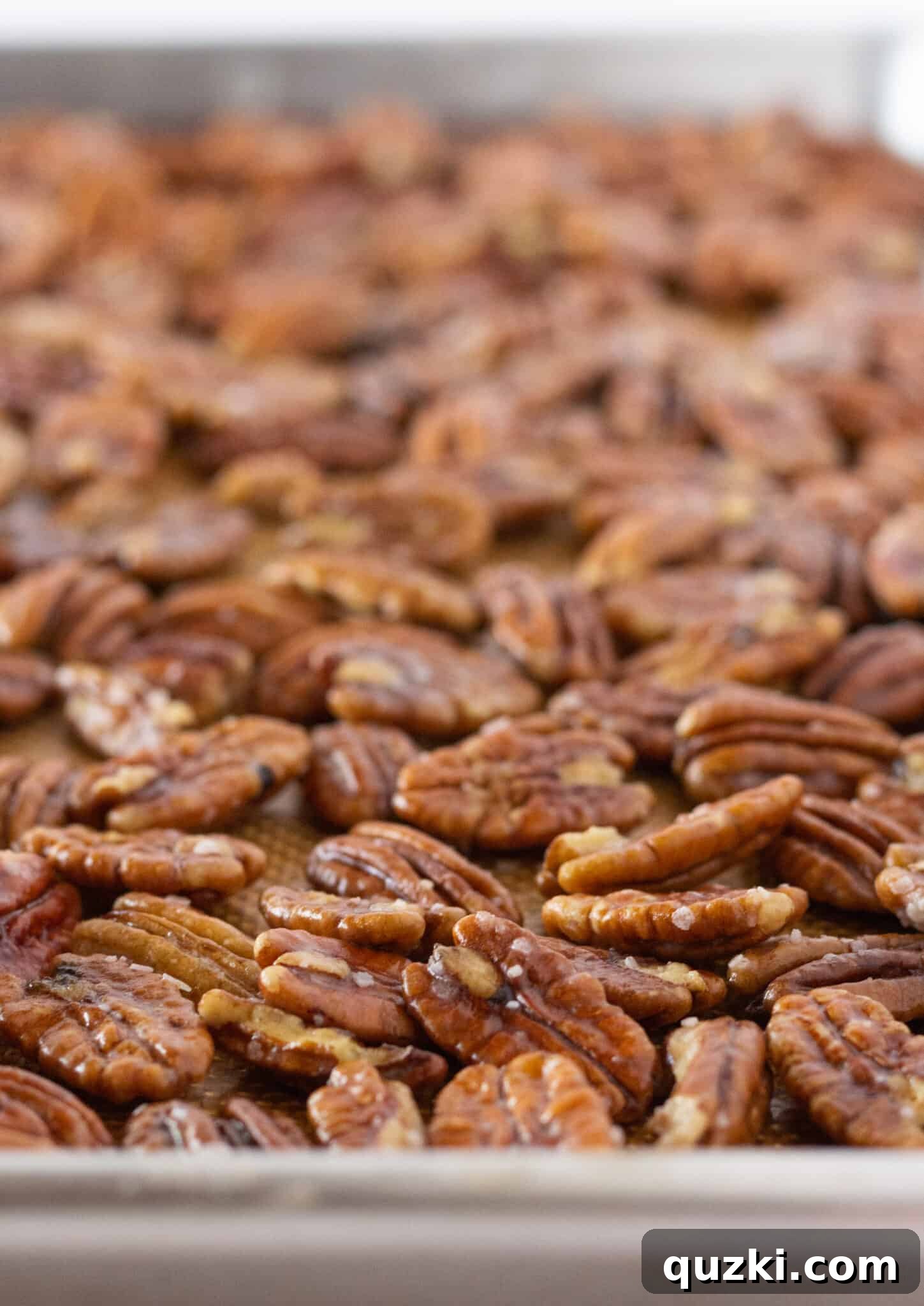 Thanksgiving's Easiest Butter Pecan Cream Pie with Cream Cheese 4 Salted buttered pecans evenly spread on a baking sheet, ready for toasting.