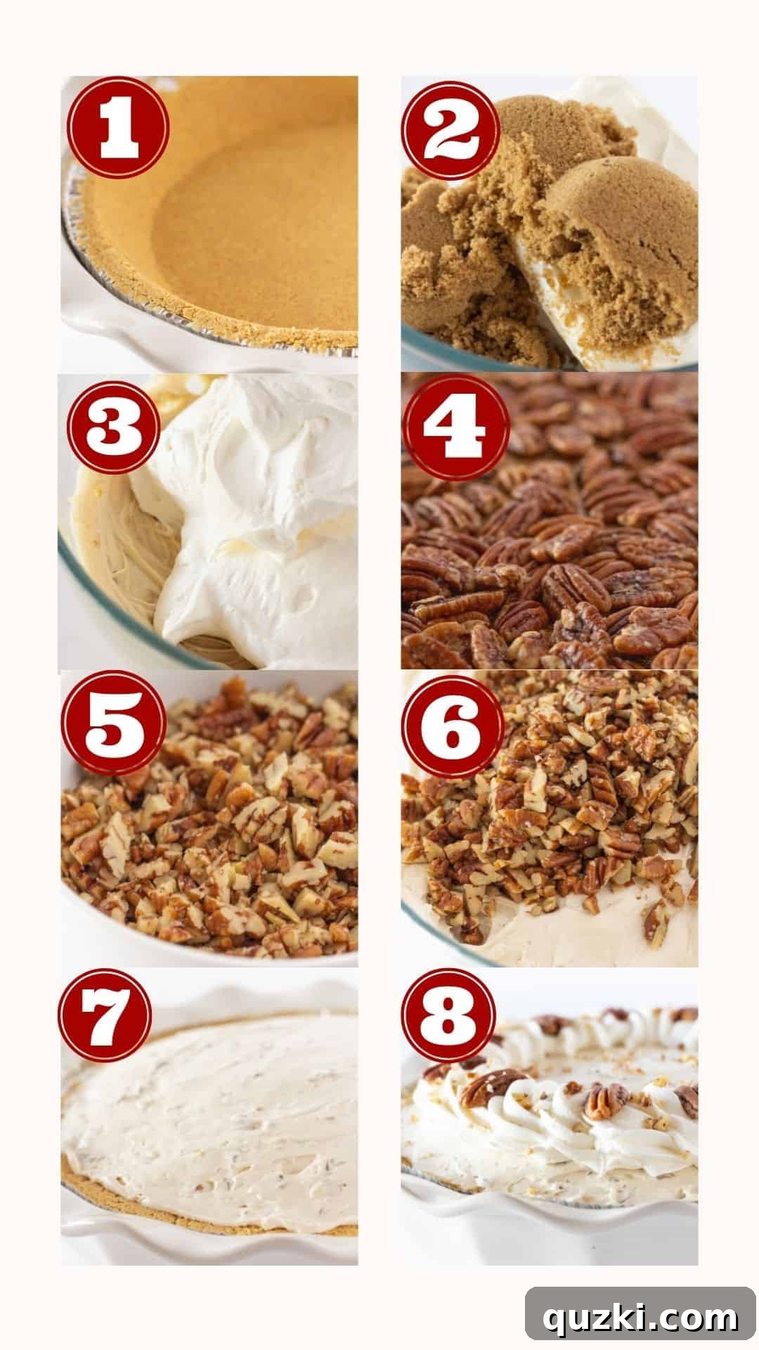 Thanksgiving's Easiest Butter Pecan Cream Pie with Cream Cheese 6 Step-by-step visual guide on how to make Easy Butter Pecan Cream Pie with Cream Cheese.
