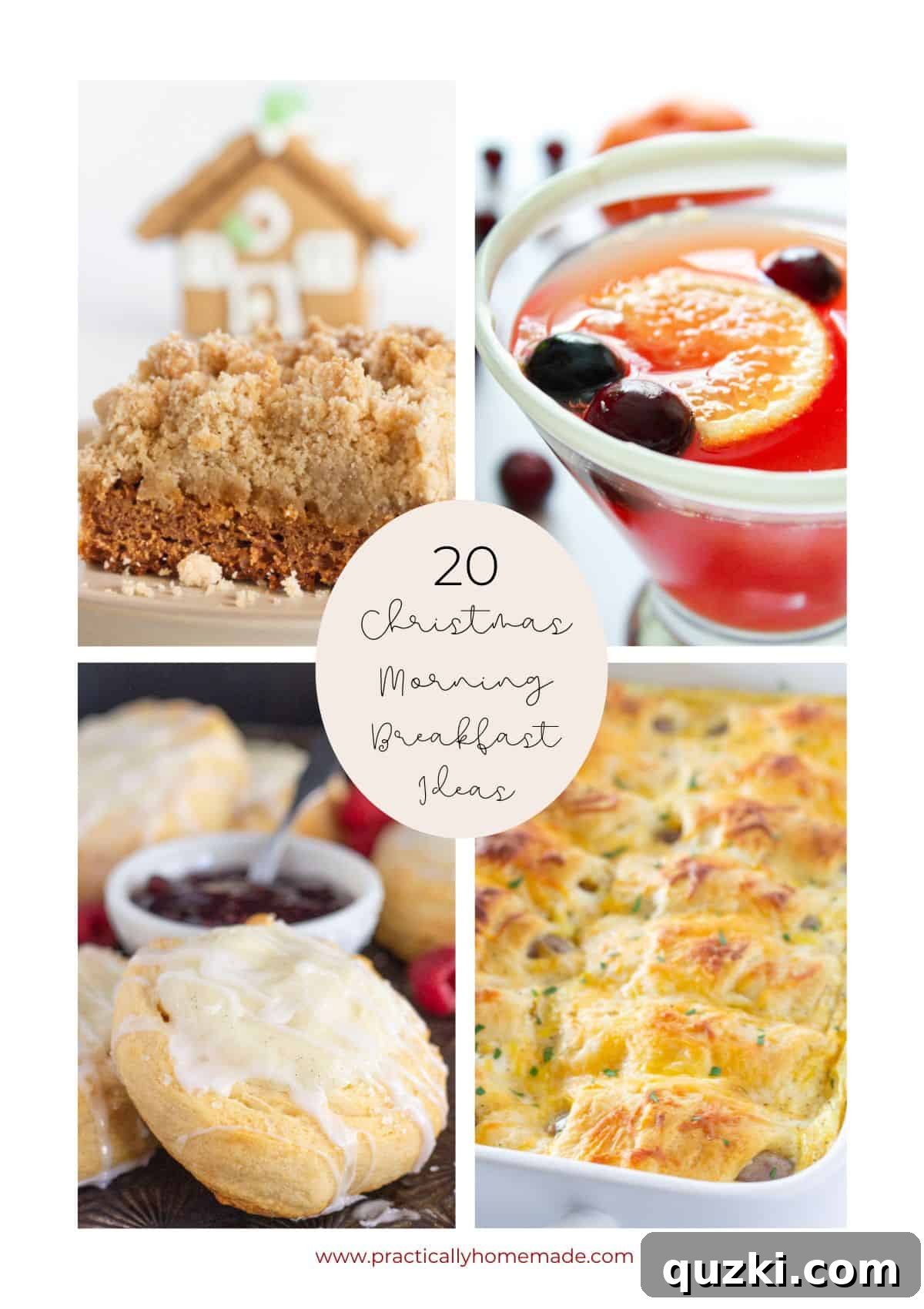Festive & Fuss-Free Christmas Morning Breakfasts 2 Festive collage showcasing various easy Christmas morning breakfast and brunch recipes, including cinnamon rolls, breakfast casseroles, and pancakes, perfect for holiday gatherings.