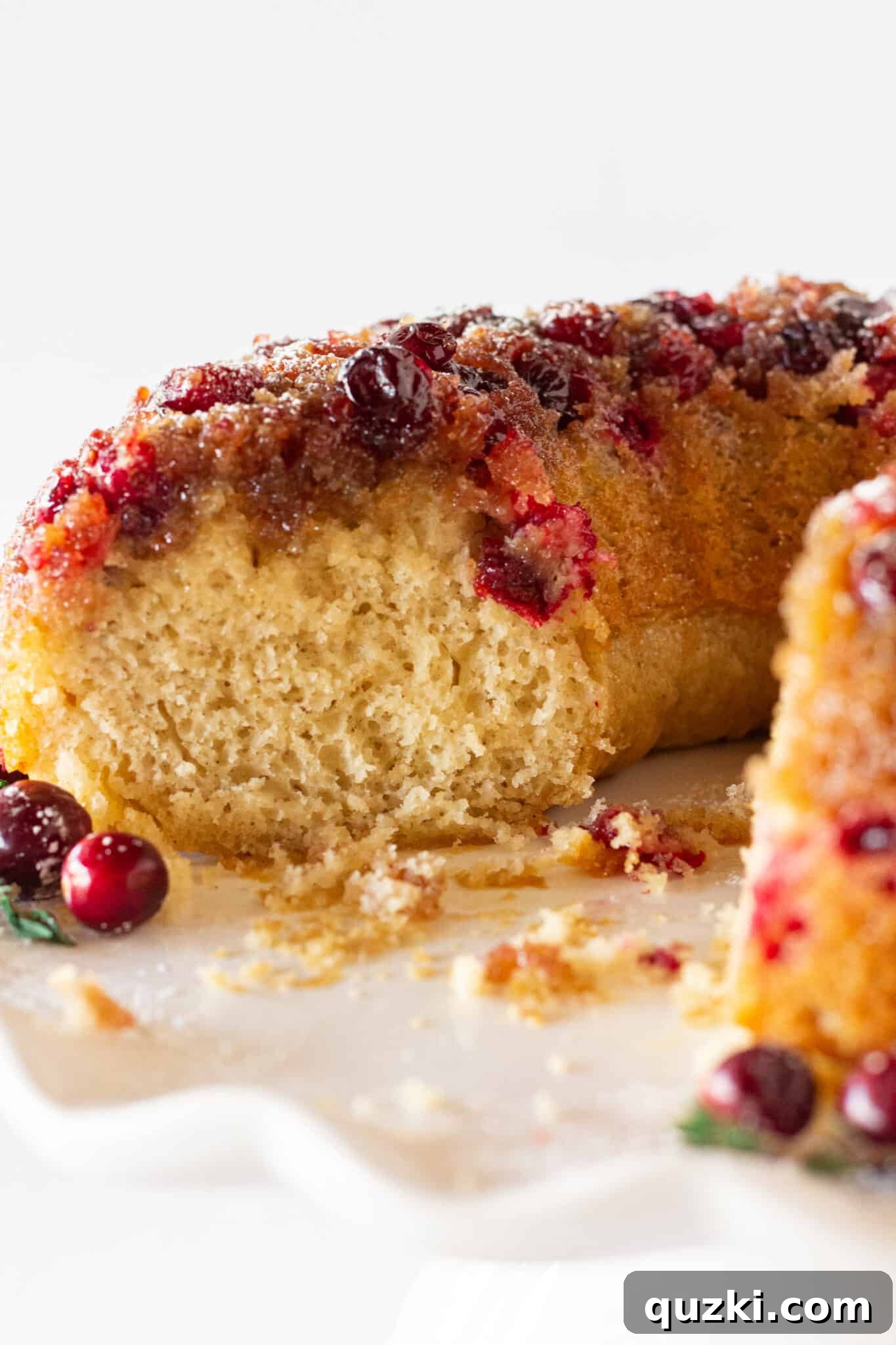 Easy Cranberry Upside Down Bundt Cake Recipe with a Cake Mix featured by top US dessert blogger, Practically Homemade