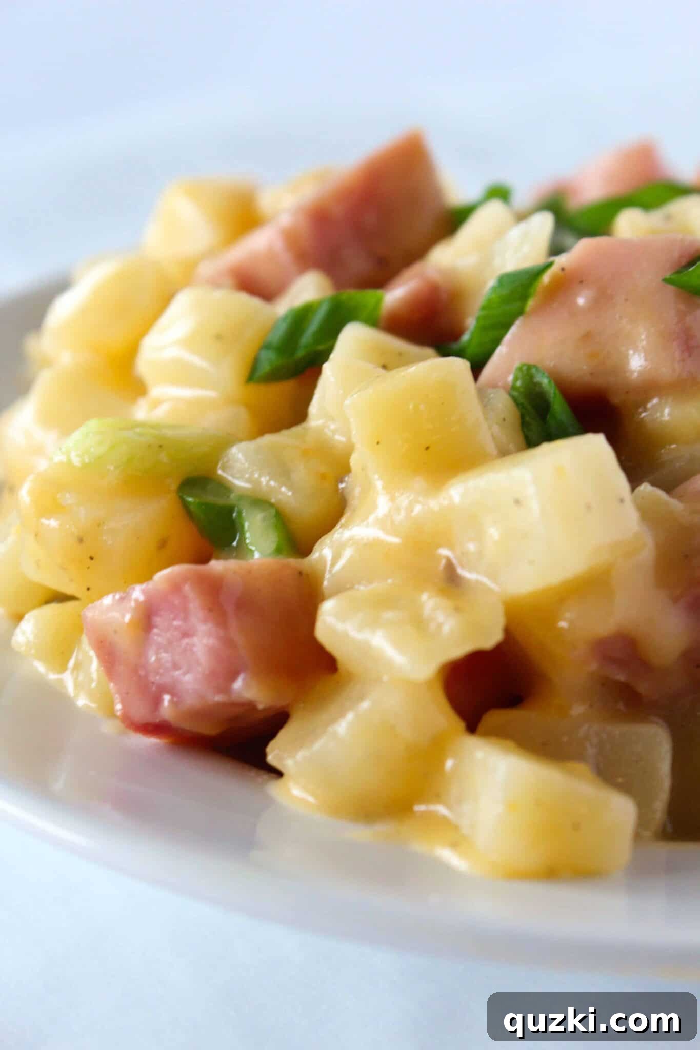 Easy Crock Pot Potatoes and Ham Recipe featured by top US food blog, Practically Homemade