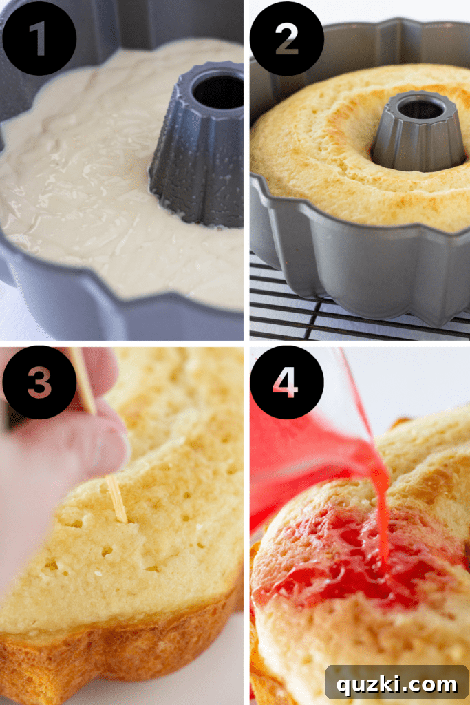 Strawberry Burst Bundt Cake 4 Strawberry Bundt Poke Cake with Jello, a recipe featured by top US dessert blogger, Practically Homemade