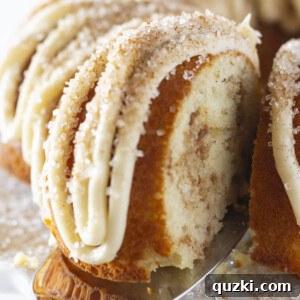 Serving a slice of Snickerdoodle Bundt Cake.