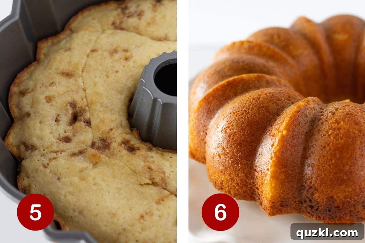 Baking the cake and turning it out of the pan.