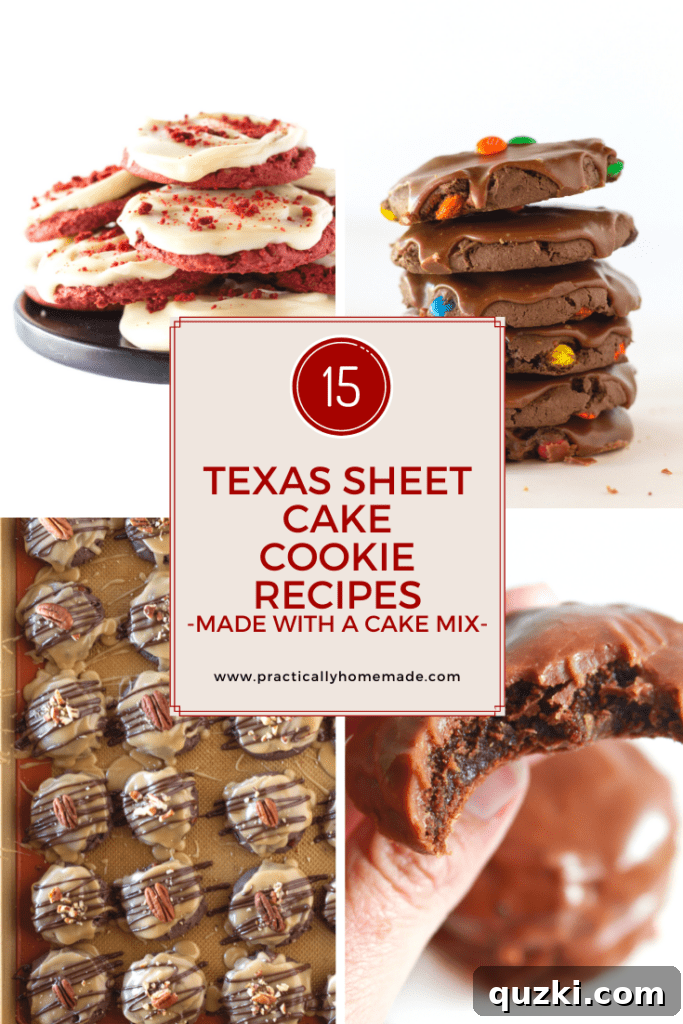 Delicious Texas Sheet Cake Cookies made effortlessly with a cake mix, a featured recipe by top US cookie blogger, Practically Homemade