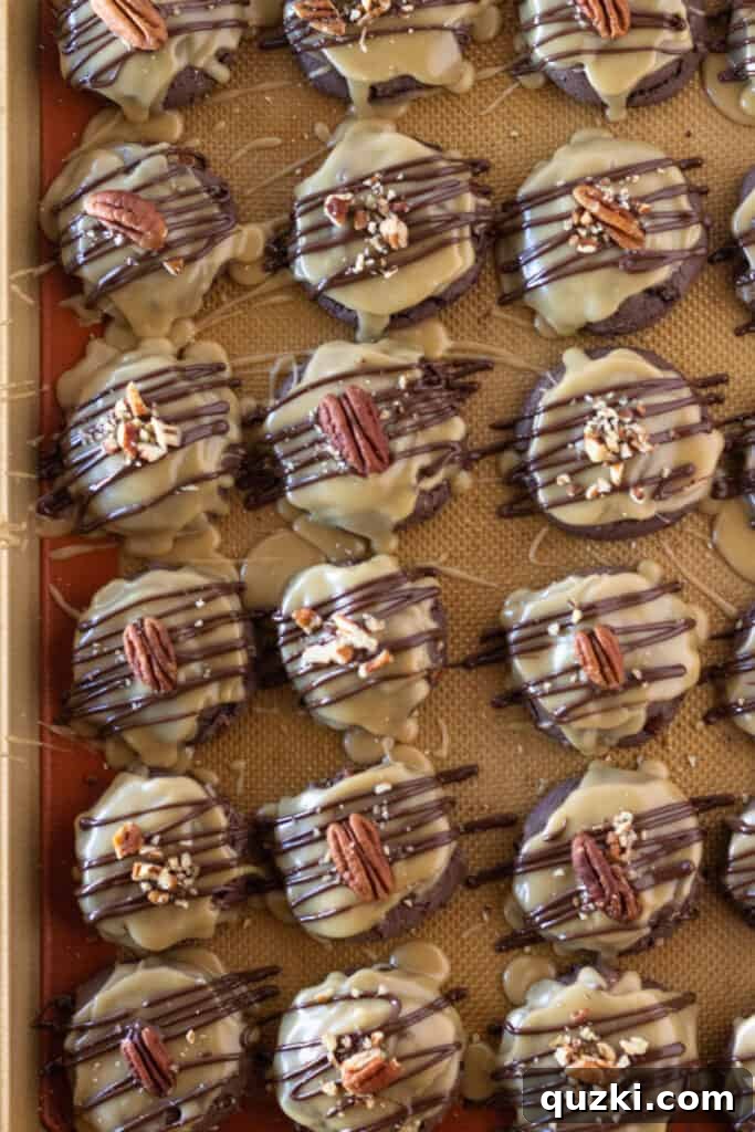 Rich Turtle Sheet Cake Cookies recipe with a cake mix, a decadent dessert from Practically Homemade