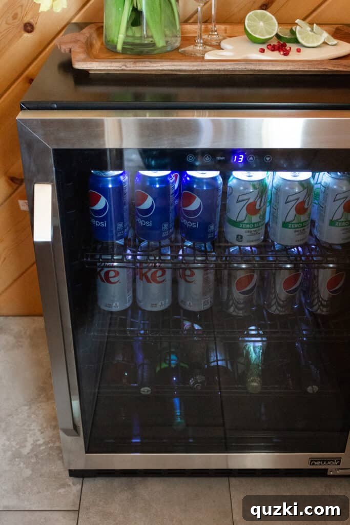 Newair beverage fridge showcasing its full capacity, ready for entertaining.