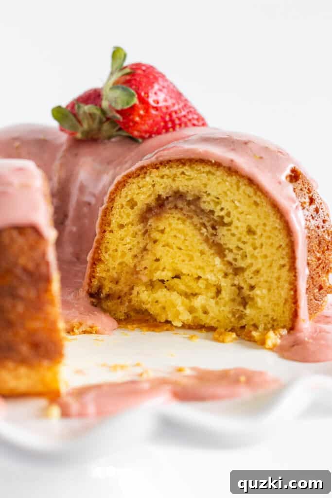 45 Simple & Stunning Cake Mix Bundt Cake Recipes 17 Easy Strawberry Lemonade Bundt Cake Recipe with a Cake Mix featured by Practically Homemade