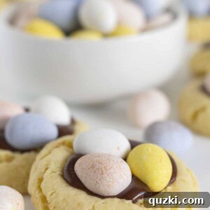 Cadbury Mini Egg Cookies with a bowl of Cadbury Eggs.