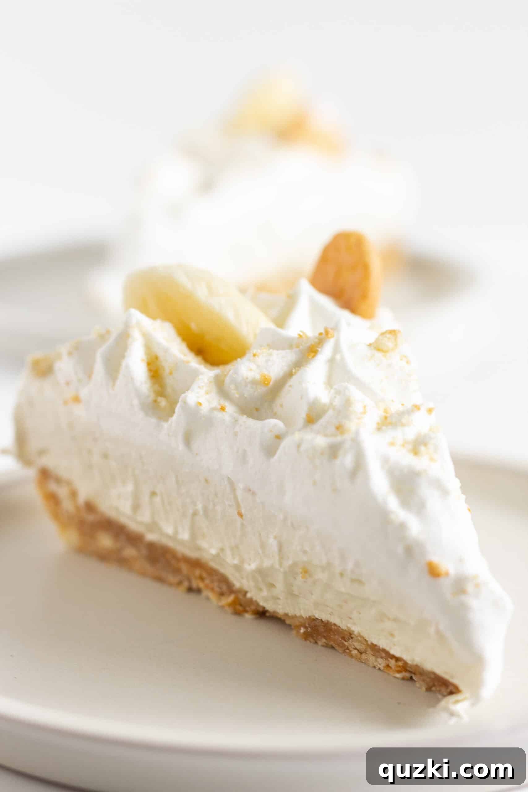 Two slices of no bake banana pudding cheesecake ready to serve.
