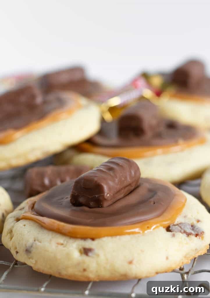 Easy Copycat Crumbl Twix Cookies With a Cake Mix recipe, by Top US cookie blog Practically Homemade