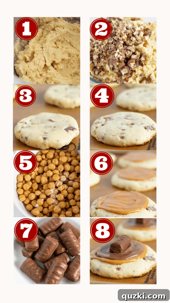 Steps for making Easy Copycat Crumbl Twix Cookies With a Cake Mix recipe, by Top US cookie blog Practically Homemade