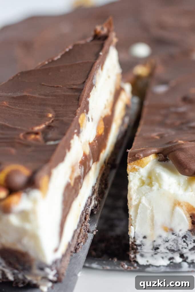 Ready-to-serve Dairy Queen Buster Bar Ice Cream Pie, cut into slices, by Top US dessert blog Practically Homemade