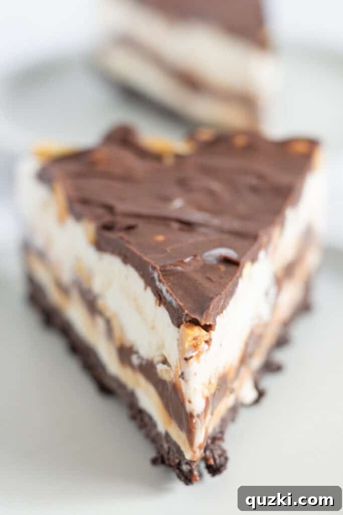 Full Dairy Queen Buster Bar Ice Cream Pie, ready to be sliced, by Top US dessert blog Practically Homemade