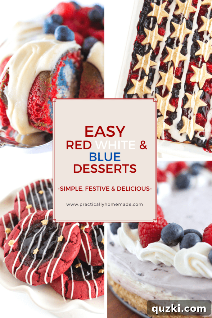 Collection of Easy Red White and Blue Desserts, featuring various patriotic treats for summer holidays