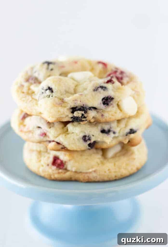 Red White and Blue Cake Mix Cookies recipe, featuring freeze-dried fruit for vibrant color and lasting softness