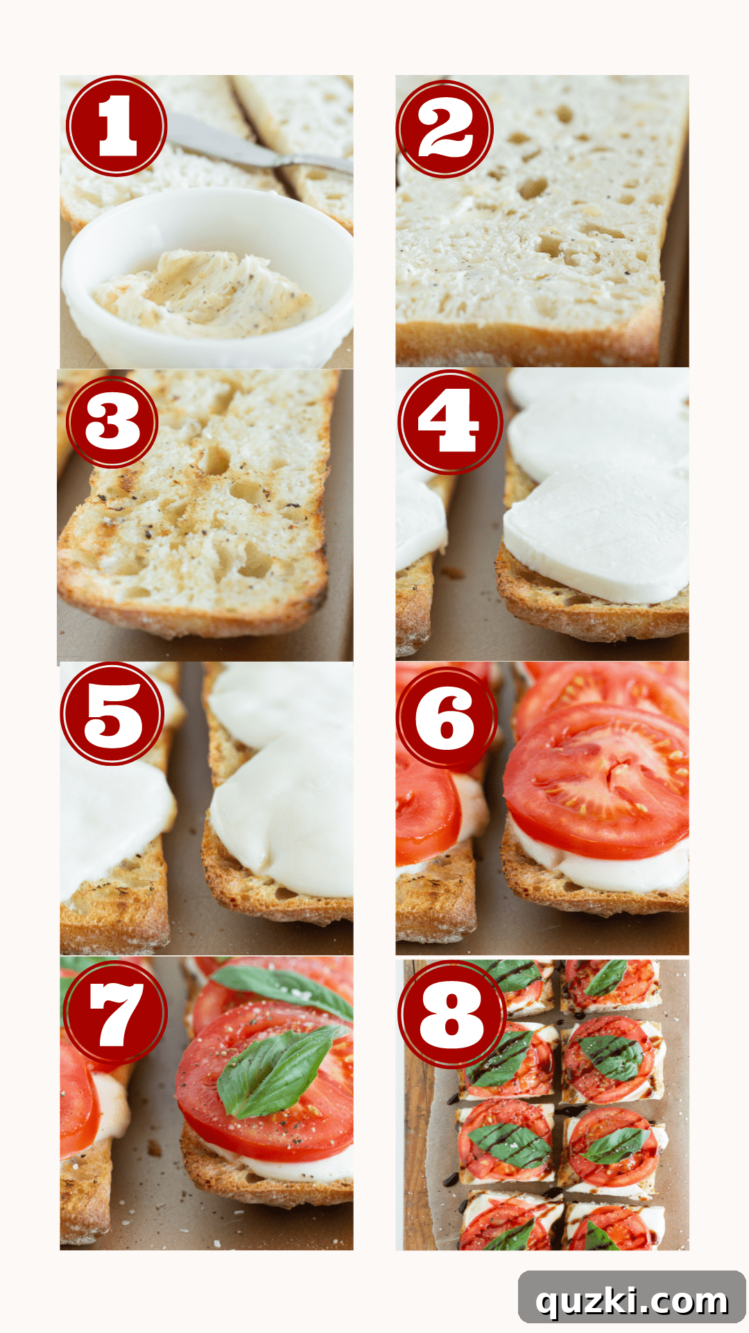 Simple Caprese Toast 4 Steps for making Caprese Toast Recipe, by Top US food blog Practically Homemade