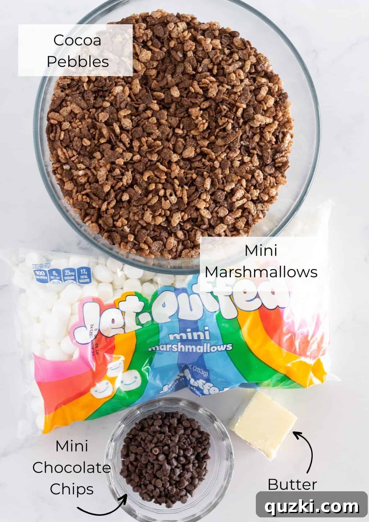 No-Bake Chocolate Crispy Squares 3 The ingredients need to make Chocolate Rice Crispy Treats.