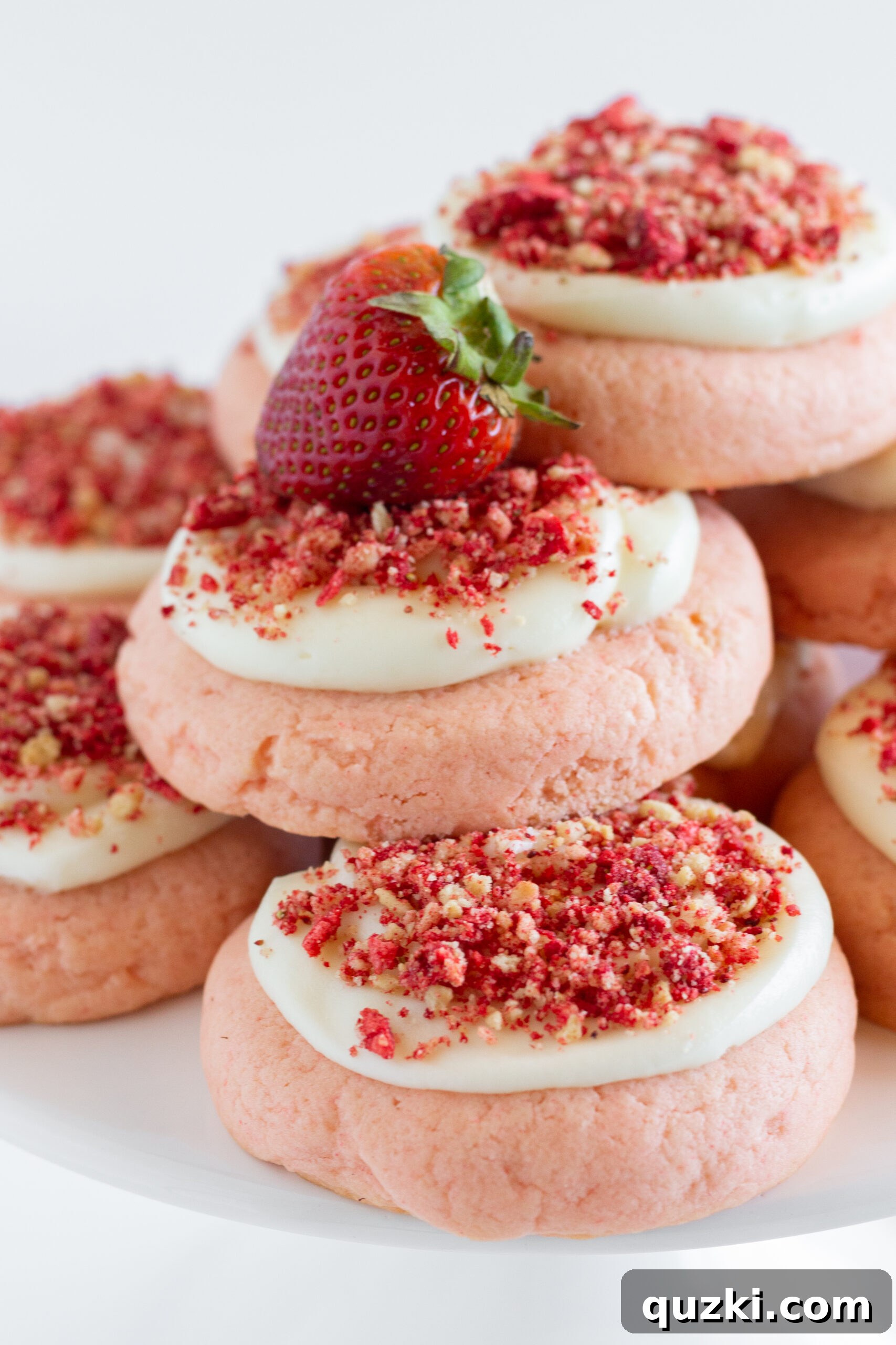 Strawberry Crumble Cookie Craze 6 Finished Easy Strawberry Crunch Cookies on a serving platter, perfect for sharing.
