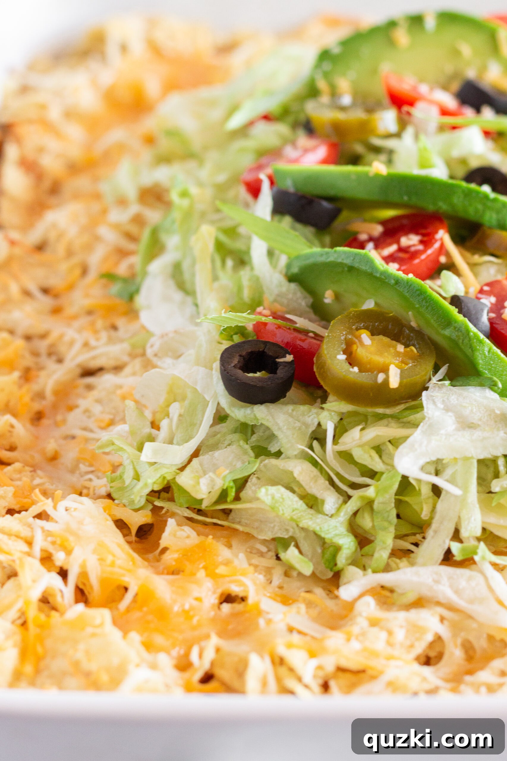 Easy Chicken Taco Casserole, freshly baked and garnished, ready for serving.
