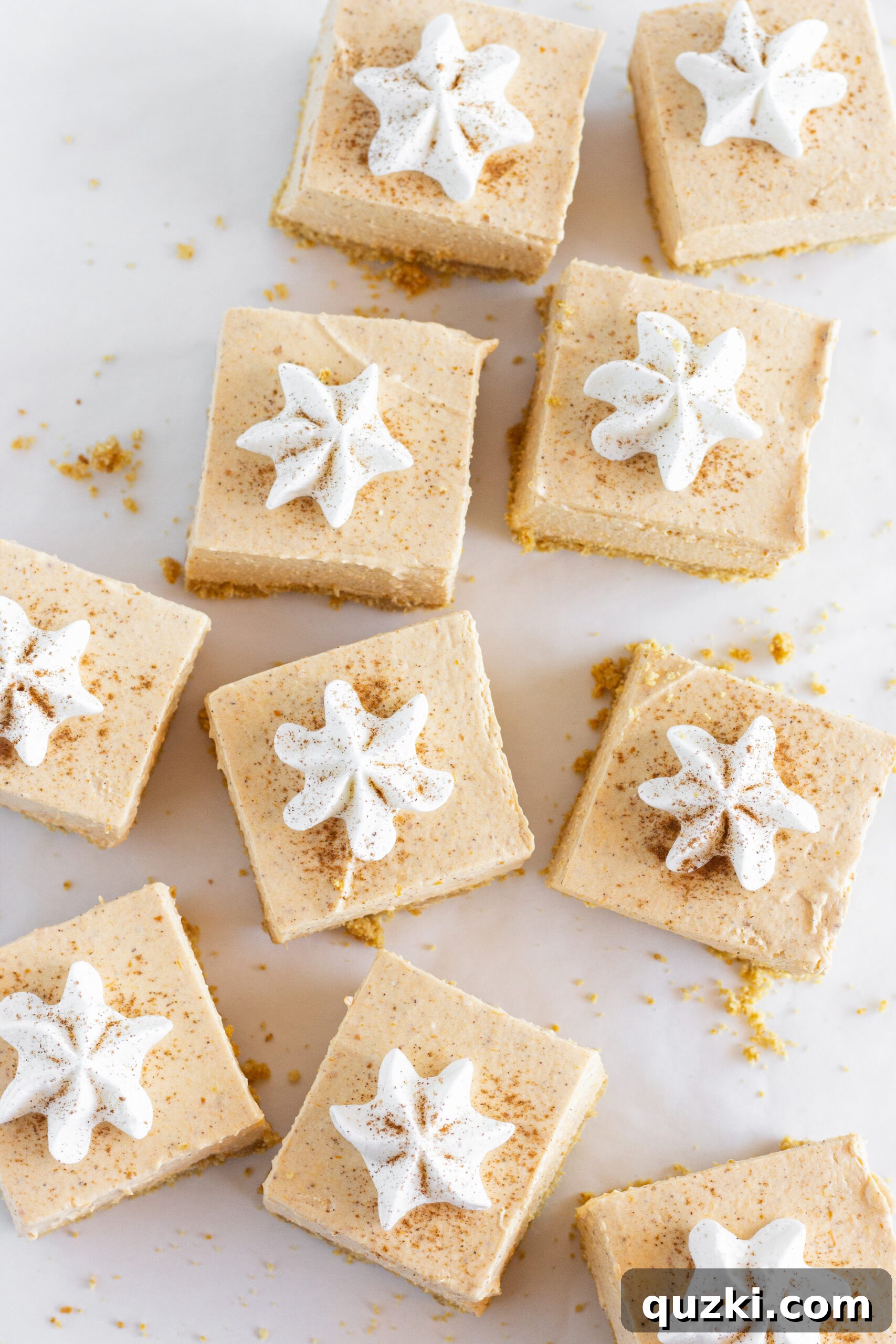 Beautifully garnished No Bake Pumpkin Cheesecake Bars on a serving platter, by Top US dessert blog Practically Homemade