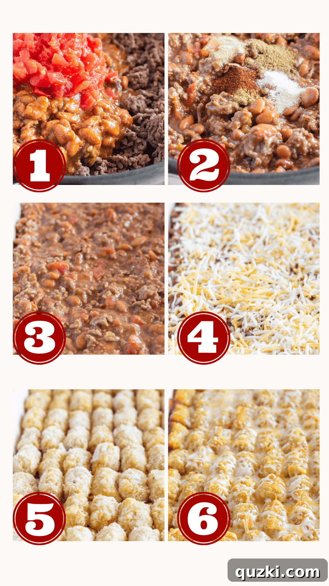 Hearty Chili Tater Tot Bake 4 6 steps for making Easy Weeknight Chili Tater Tot Casserole