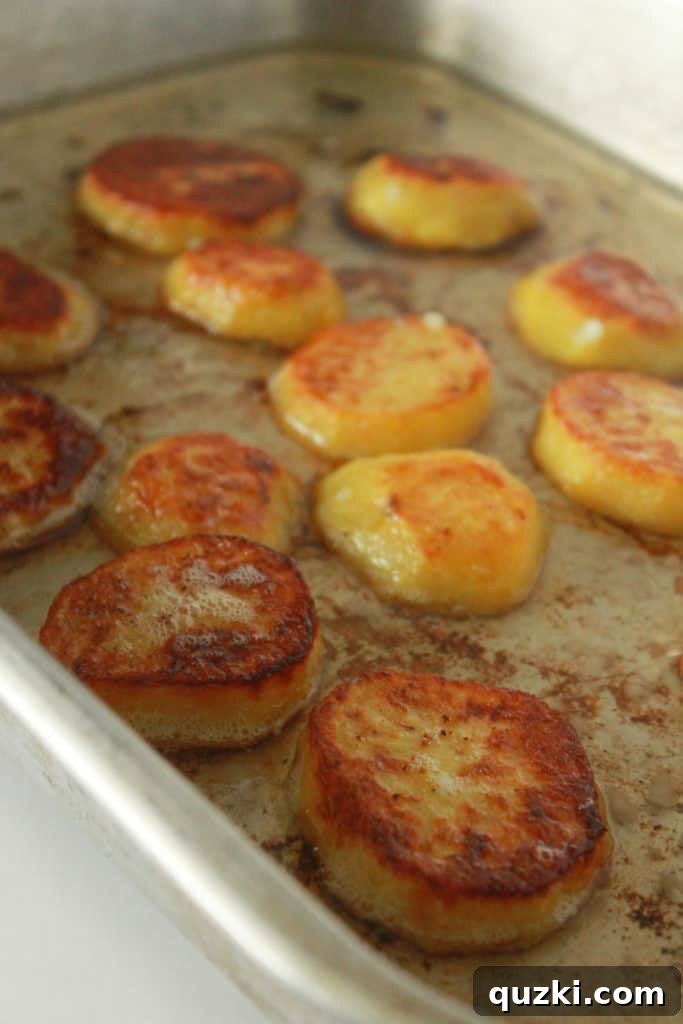 Melt-in-Your-Mouth Roasted Potatoes 8 Savory chicken broth and minced garlic poured over golden-brown roasted potatoes in the baking dish.
