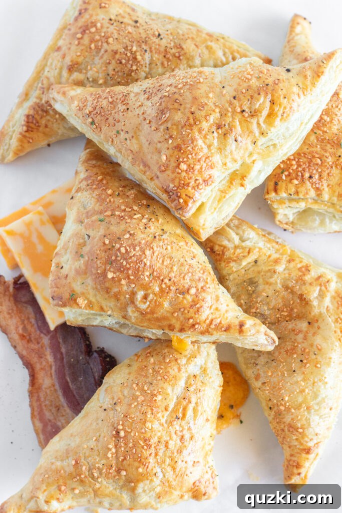Looking over 6 Bacon Turnovers with additional bacon and cheese, highlighting the delicious ingredients.