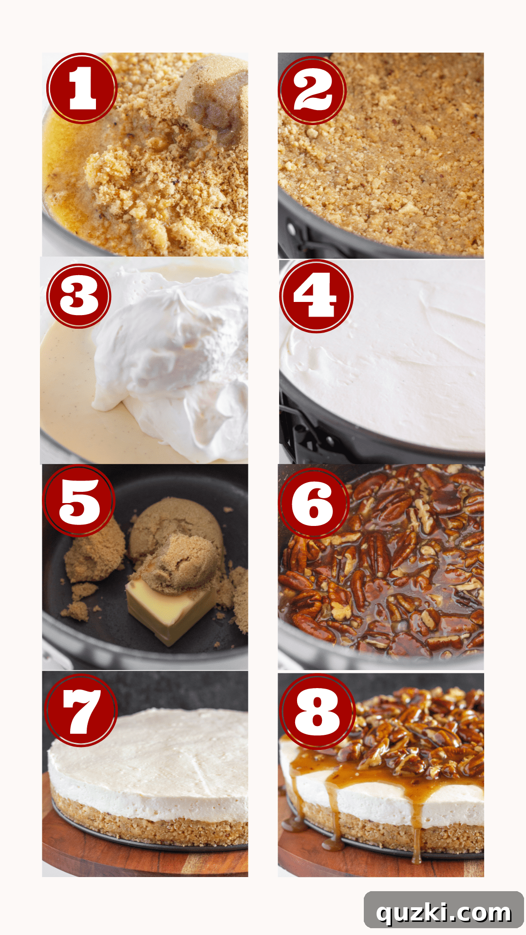 A visually appealing shot of the completed No-Bake Pecan Pie Cheesecake, ready to be enjoyed.