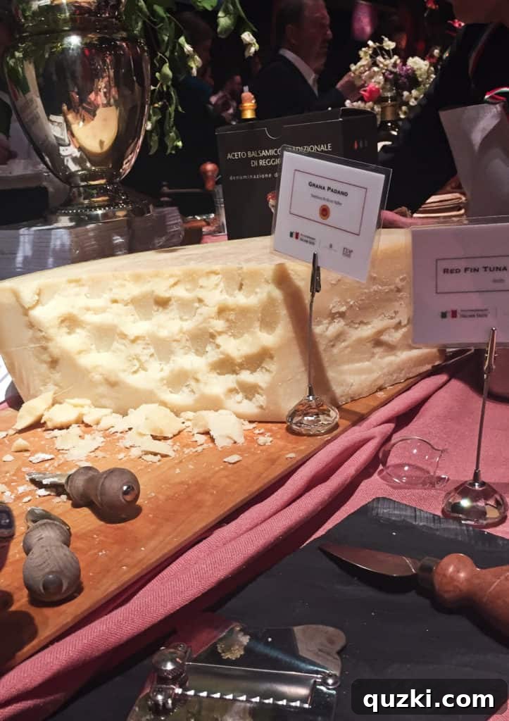 Fresh Parmesan cheese and aged balsamic vinegar at a food booth