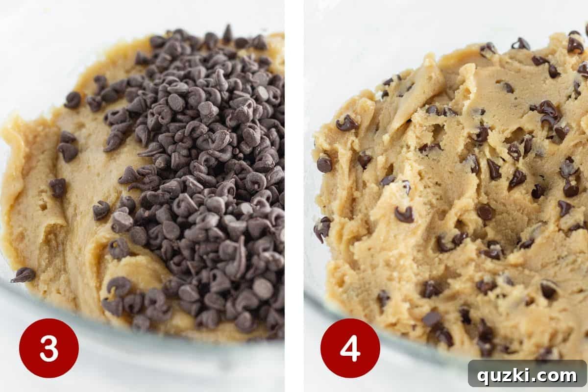 Hoppy Easter Chocolate Chip Delights 6 Making the chocolate chip cookie dough and adding the mini chocolate chips.