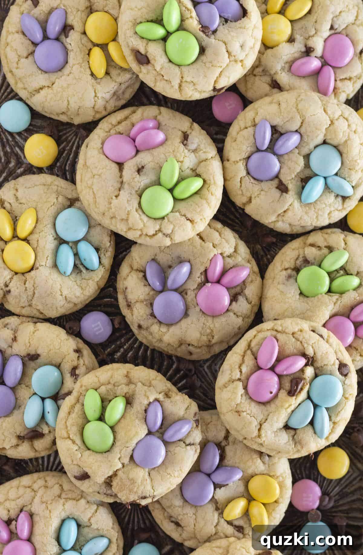 Hoppy Easter Chocolate Chip Delights 9 A tray full of Easter chocolate chip cookies.