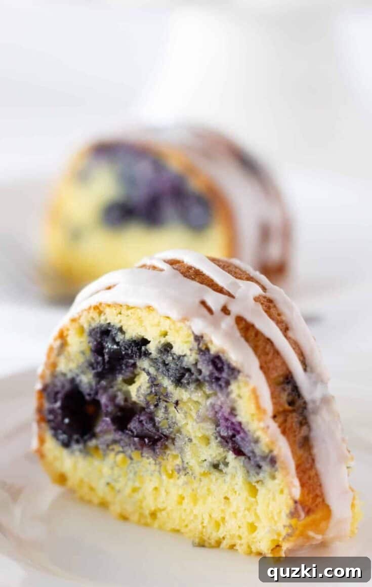 Moist blueberry bundt cake made from a cake mix, adorned with fresh blueberries, ideal for Mother's Day.