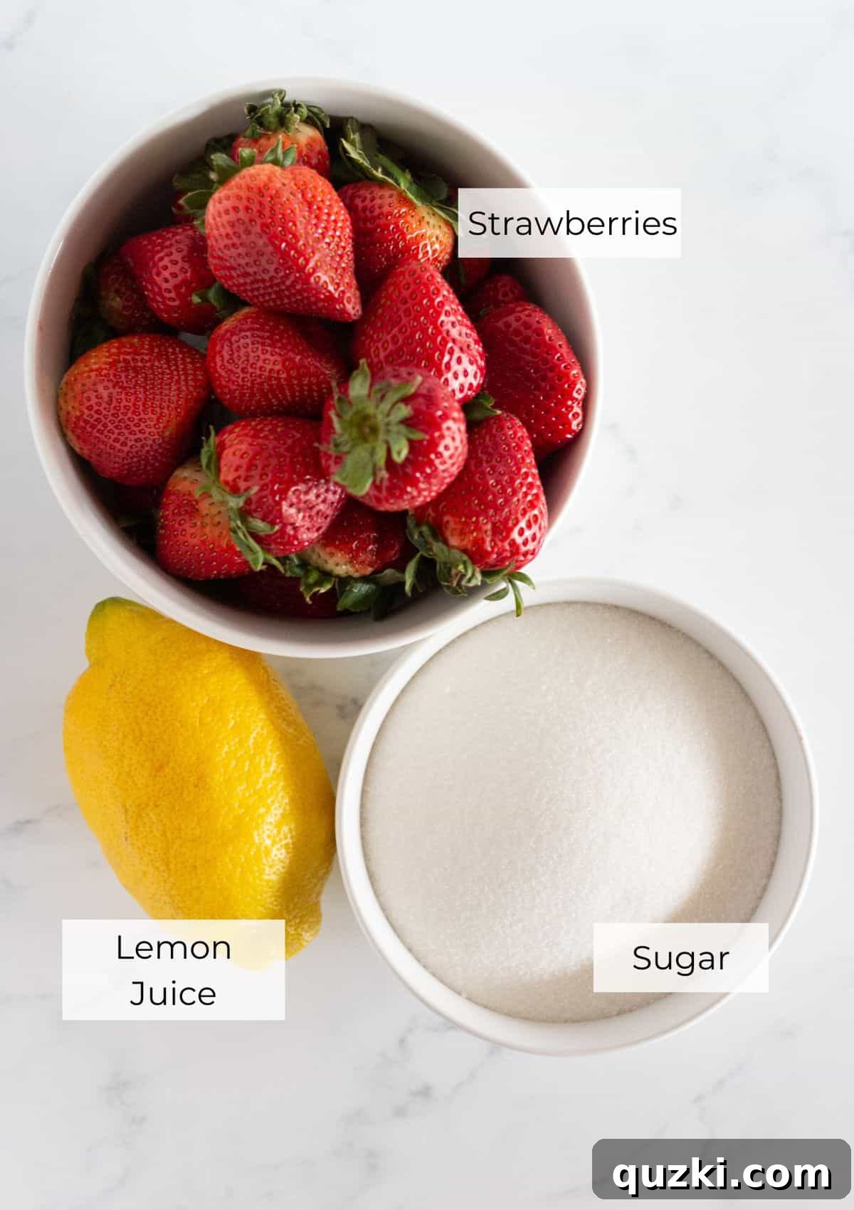 Simple Pectin-Free Homemade Strawberry Jam 3 The ingredients needed to make strawberry jam without pectin.