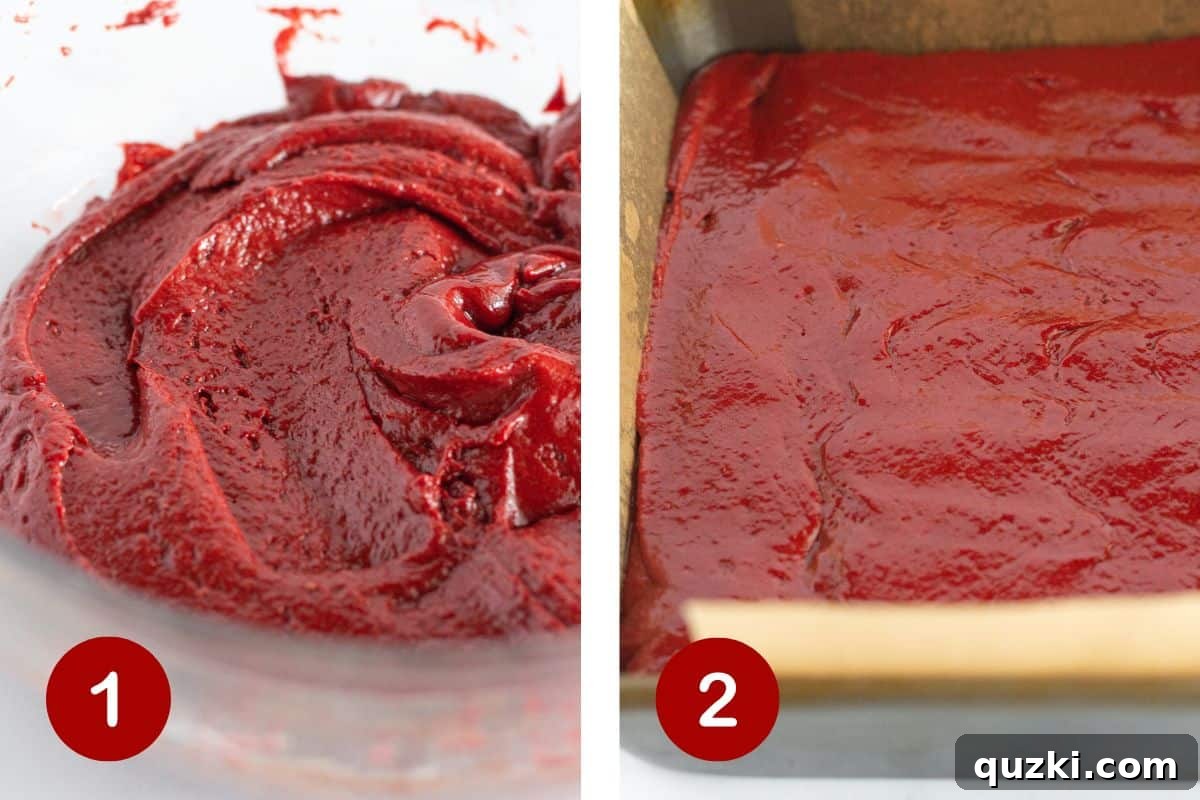 Making the brownie batter and pouring into the prepared 9x9 baking pan.