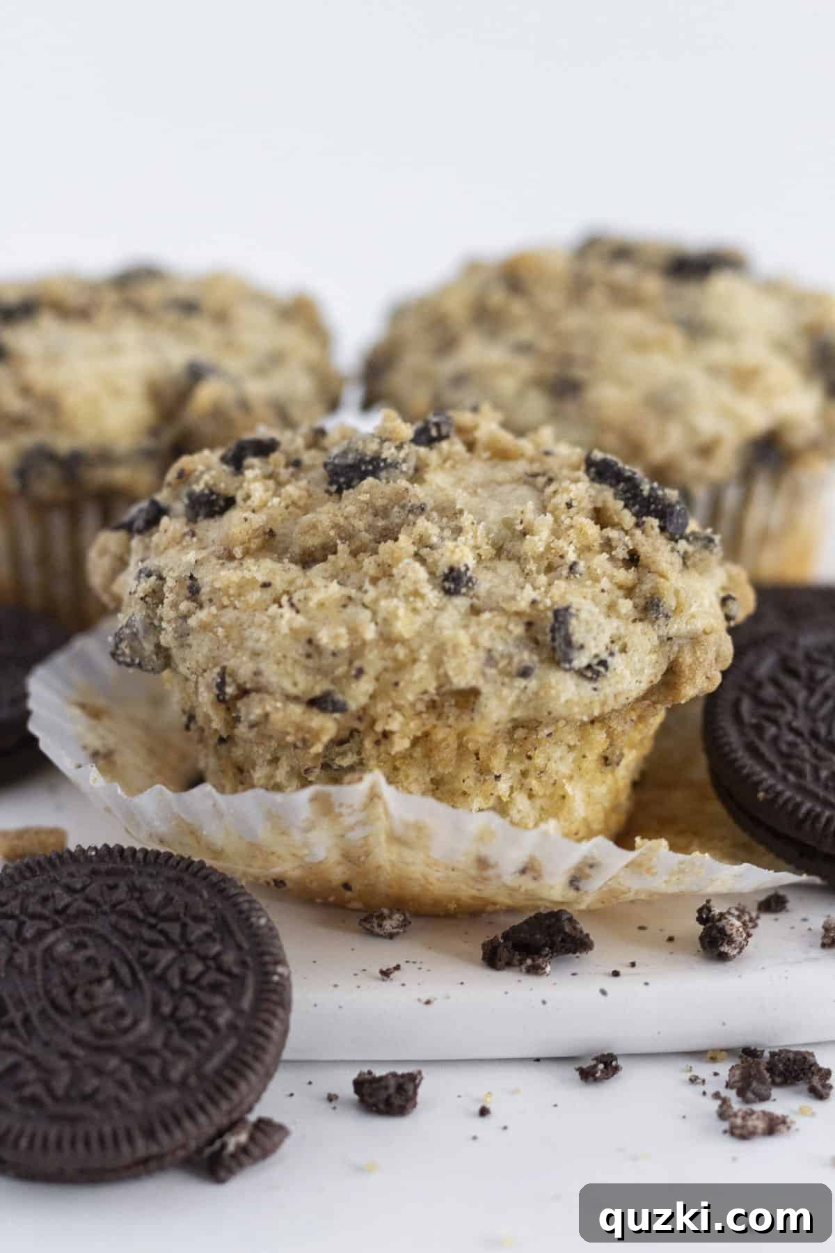 Crumbly Cream Dream Muffins 7 Serving Oreo Muffins for breakfast.