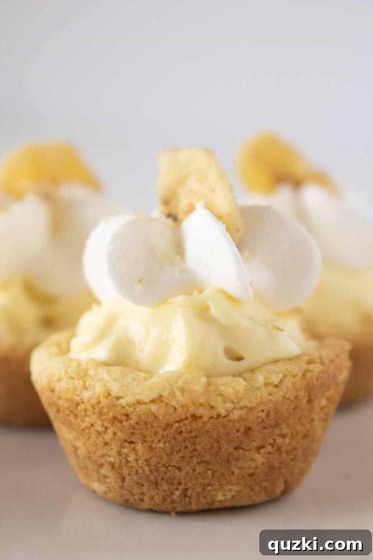 Banana Pudding Cookie Cups, bite-sized cookies with banana pudding filling.