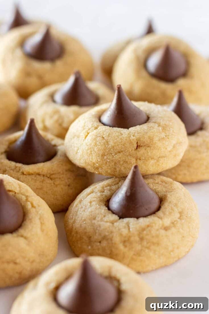 Easy Peanut Butter Blossom Cookie Recipe with a chocolate kiss on top.