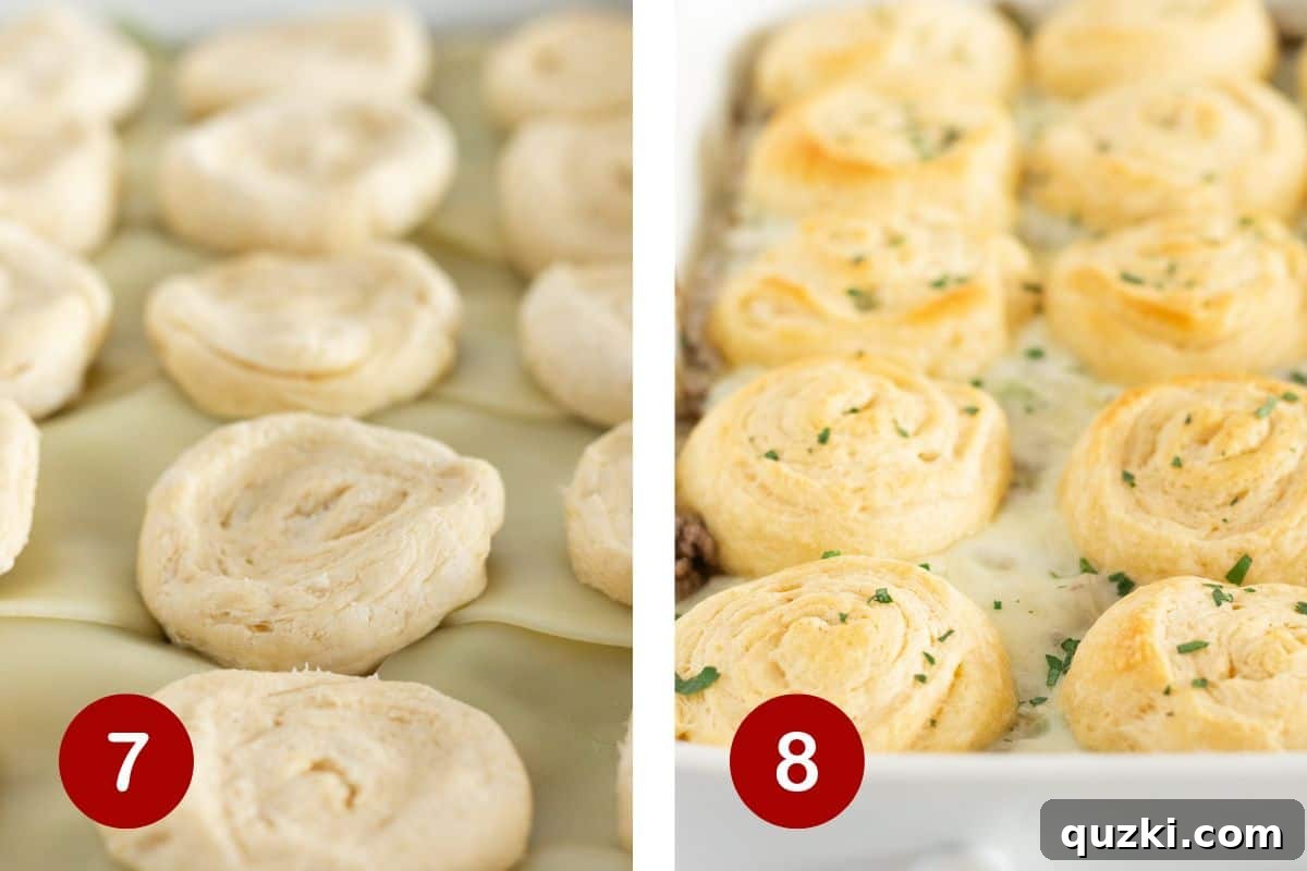Ultimate Philly Cheesesteak Bake 7 Top casserole with crescent roll dough and bake for 12-15 minutes at 400 degrees.