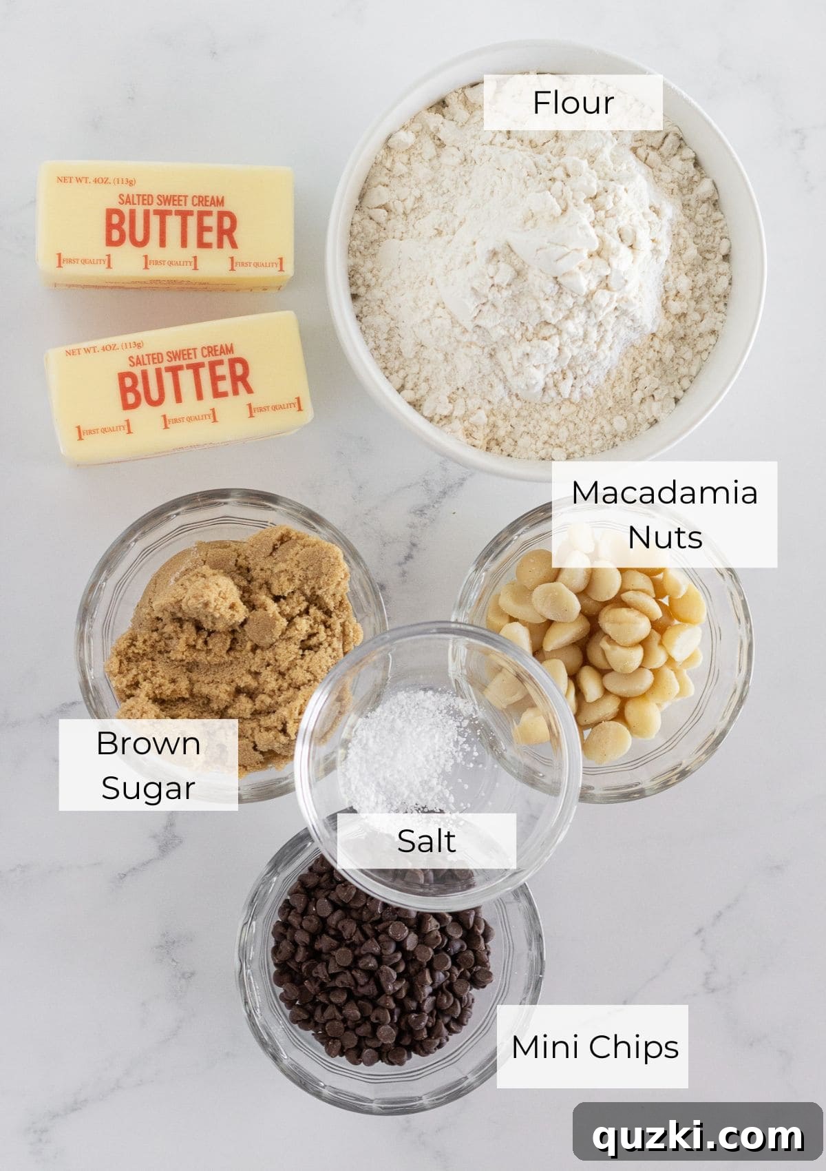 All the essential ingredients neatly laid out for making delicious Hawaiian shortbread cookies.