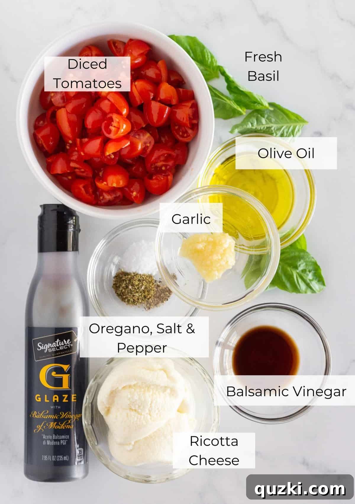 Creamy Ricotta Bruschetta Dip 3 The ingredients needed to make Bruschetta Dip.